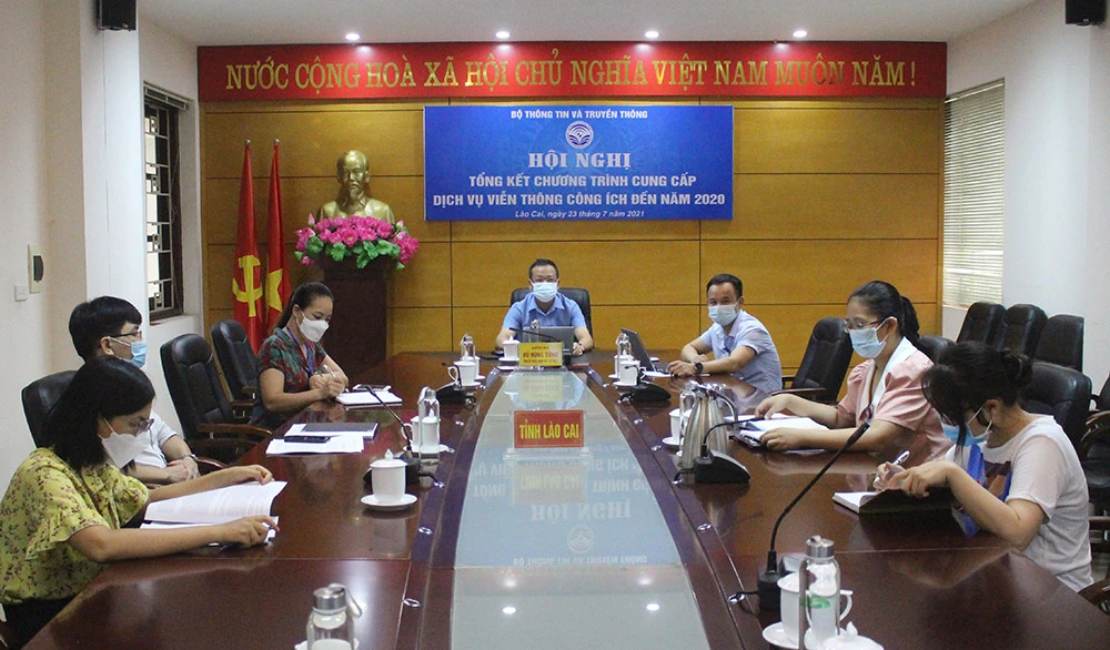 Quang cảnh hội nghị tại điểm cầu tỉnh Lào Cai.