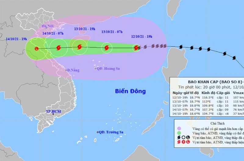 Vị trí và hướng di chuyển của bão số 8. (Nguồn: nchmf.gov.vn)