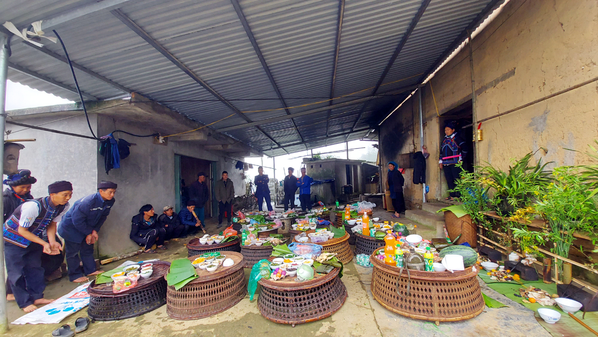 Ngày Tết tháng 2, mỗi gia đình sẽ mang mâm lễ vật kèm hoa tươi đến nhà trưởng bản để chuẩn bị tổ chức lễ cúng. Mỗi mâm lễ gồm có nhiều món ăn do bà con tự sản xuất: Thịt lợn, thịt gà, lạc, bí ngô, khoai sọ, bánh giày nhồi lòng lợn, hoa quả, bánh kẹo… Đặc biệt, có những quả trứng được nhuộm màu xanh, đỏ để làm quà. Tết tháng 2 của thôn Lao Chải, xã Trịnh Tường có hơn 20 hộ tham gia, khi lễ vật đã đầy đủ, hai thầy cúng làm lễ cúng chung. Thầy cúng lấy ở mỗi mâm một chút lễ vật bỏ vào mâm cỗ chung của thôn dâng lên các vị thần linh: Thần rừng, thần thổ địa… Rót rượu dâng thần linh là một nghi thức quan trọng trong lễ cúng Dư Dò Dò. Hai thầy cúng làm lễ trước bàn thờ chung cầu cho dân làng khỏe mạnh, cuộc sống ấm no. Đại diện các gia đình bái lạy thần linh. Mọi người cùng nhau liên hoan, chúc nhau những lời chúc tốt đẹp nhất trong năm mới. Tết Dư Dò Dò là ngày hội vui cũng là một trong số ít nghi lễ mà phụ nữ và trẻ em Hà Nhì được tham gia, liên hoan. Các mâm cơm của phụ nữ được đặt ở trong nhà trưởng bản. Những quả trứng màu được các gia đình tặng nhau, tặng cho trẻ em thể hiện sự quan tâm và tình cảm gắn bó. Phụ nữ Hà Nhì chia bánh kẹo cho các vị khách đến chung vui trong ngày Tết tháng 2.