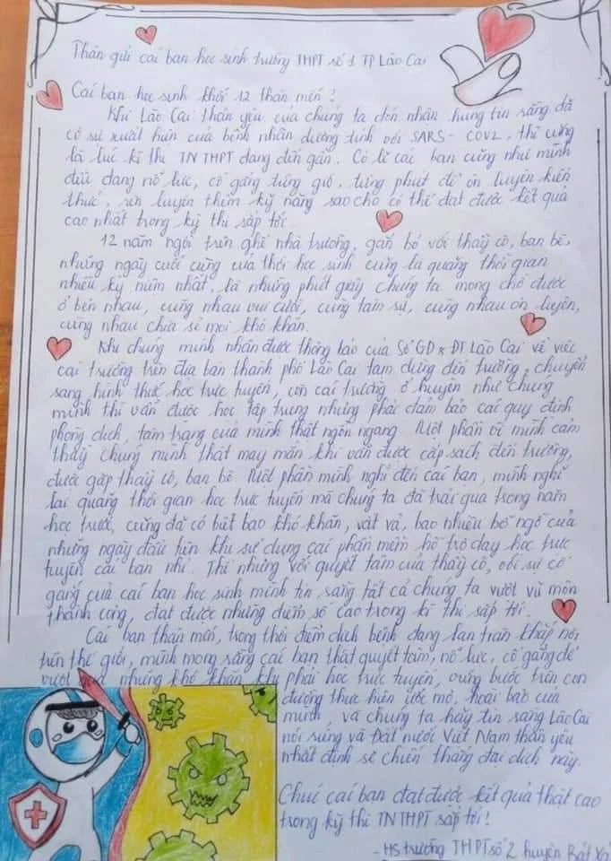 Bức thư của học sinh Trường THPT số 2 Bát Xát gửi học sinh Trường THPT số 1 thành phố Lào Cai.