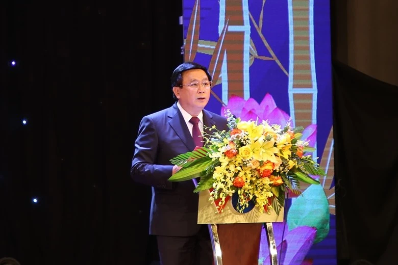 GS.TS Nguyễn Xuân Thắng, Uỷ viên Bộ Chính trị, Chủ tịch Hội đồng Lý luận Trung ương, Giám đốc Học viện Chính trị Quốc gia Hồ Chí Minh phát biểu tại Lễ tặng thưởng.