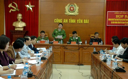 Buổi họp báo tại Công an tỉnh Yên Bái công bố kết luận điều tra vụ án giết người xảy ra tại Văn phòng Tỉnh ủy và Ban Tổ chức Tỉnh ủy Yên Bái chiều ngày 26/12/2016.