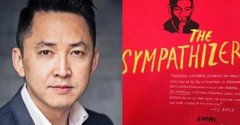 Nhà văn Mỹ gốc Việt Nguyễn Thành Việt và bìa cuốn "The Sympathizer", tác phẩm đoạt giải Pulitzer 2016 ở hạng mục tác phẩm hư cấu
