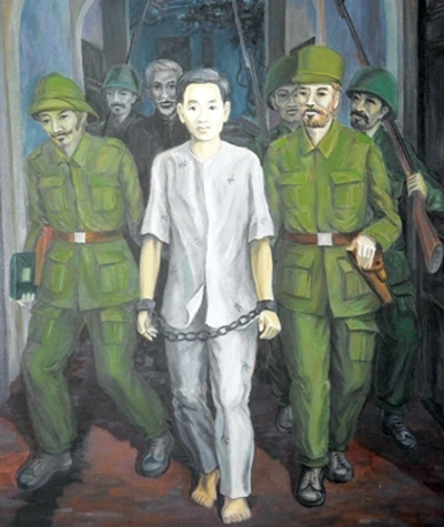 Đồng chí Hoàng Văn Thụ bị thực dân Pháp giải từ Nhà tù Hỏa Lò ra pháp trường ngày 24/5/1944 – Nguồn: Di tích Nhà tù Hỏa Lò.