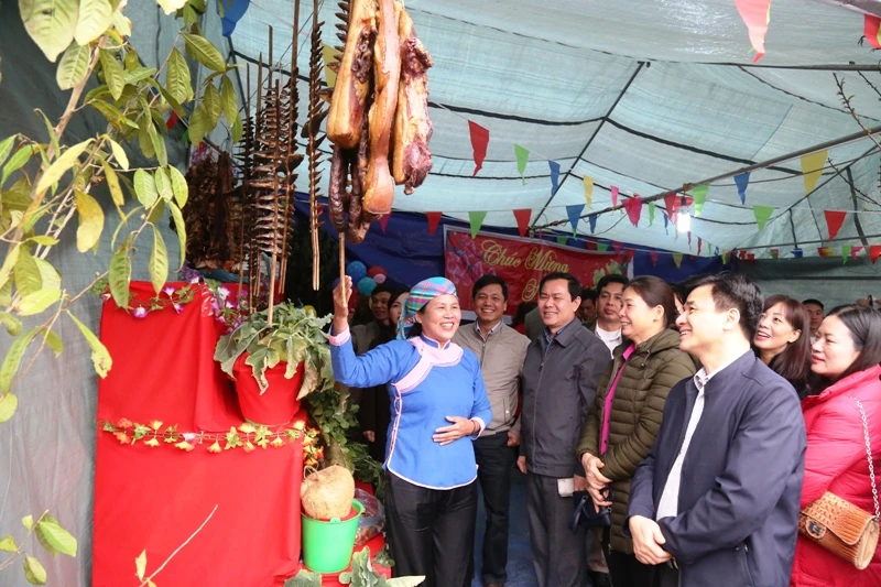 Các đại biểu tham quan hàng trưng bày nông, thủy sản tại lễ hội.