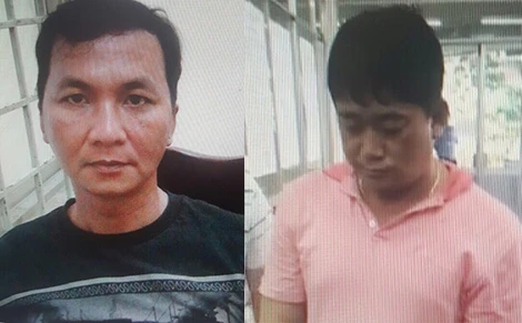 Hai đối tượng Trần Xuân Dũng và Trương Minh Thanh tại cơ quan Công an.