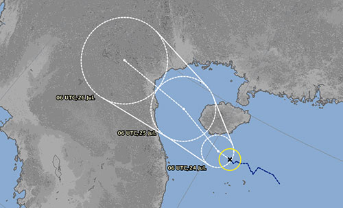 Dự báo đường đi của Sonca theo Đài khí tượng Nhật Bản.