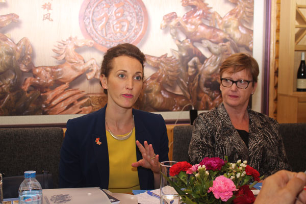 Bà Anna Pearson (trái ảnh), Bí thư thứ nhất phụ trách về phát triển, kinh tế và chính sách Đại sứ quán Vương quốc Anh tại Việt Nam phát biểu ý kiến.