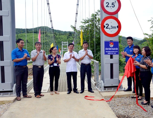 Các đại biểu kéo băng khánh thành công trình thanh niên cầu treo Thác Mẹt. Các đại biểu kéo băng khánh thành công trình thanh niên cầu treo Thác Mẹt.