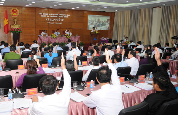 Biểu quyết thông qua nghị quyết tại kỳ họp.