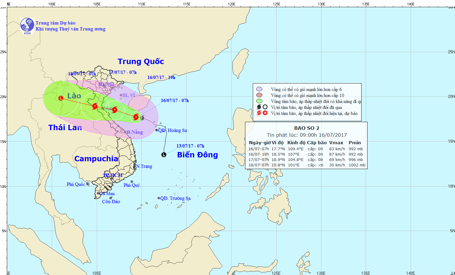 Đường đi của cơn bão số 2.