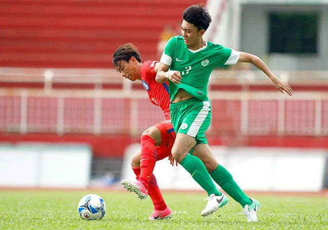 U23 Macau TQ (áo xanh) để thua U23 Hàn Quốc với tỷ số 0-10.