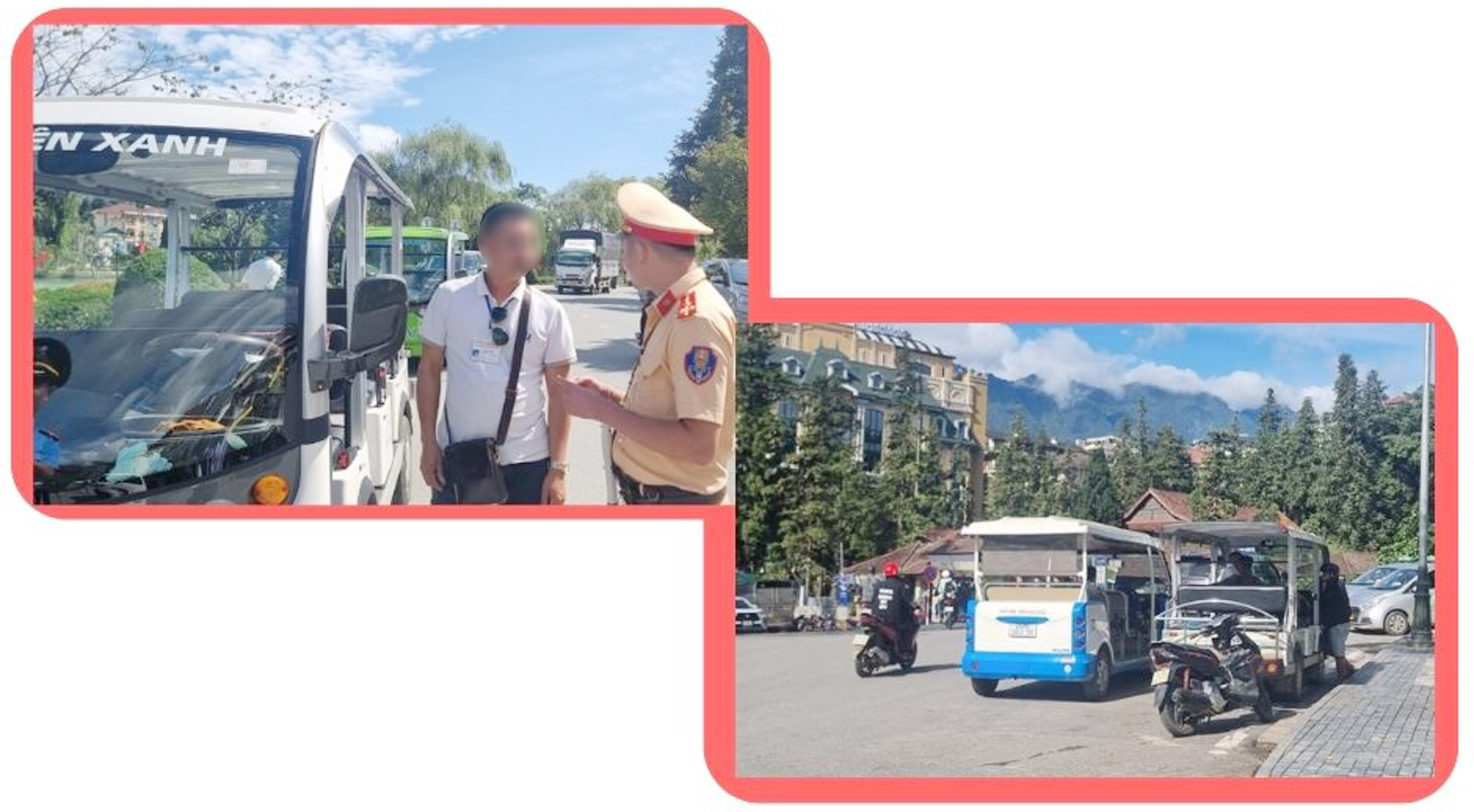 Xe ô tô điện dừng, đỗ không đúng quy định, còn lái xe thì không mặc áo đồng phục.