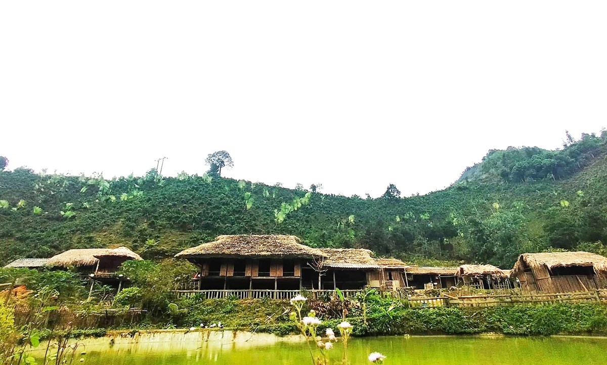 Những căn nhà truyền thống lợp mái cọ của người Tày Bản Liền. Những căn nhà truyền thống lợp mái cọ của người Tày Bản Liền.