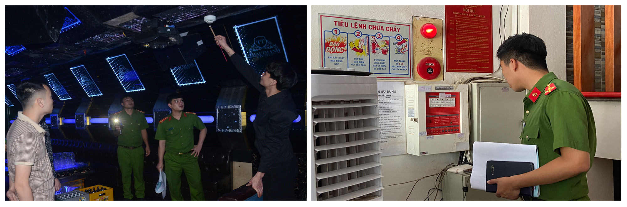 Kiểm tra hệ thống báo cháy tự động được lắp đặt tại cơ sở kinh doanh karaoke. Kiểm tra hệ thống báo cháy tự động được lắp đặt tại cơ sở kinh doanh karaoke.