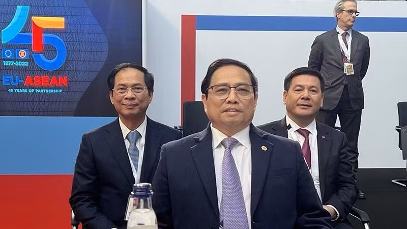 Thủ tướng Phạm Minh Chính dự Lễ khai mạc Hội nghị Cấp cao Kỷ niệm 45 năm quan hệ ASEAN-EU. (Ảnh: TTXVN)