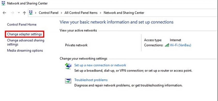Chọn Change adapter settings