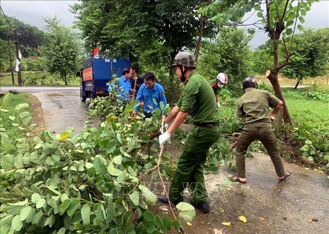 Công an huyện Nghi Lộc (Nghệ An) phát dọn cây cối gãy đổ do mưa lớn, gió giật mạnh gây ra. Công an huyện Nghi Lộc (Nghệ An) phát dọn cây cối gãy đổ do mưa lớn, gió giật mạnh gây ra.