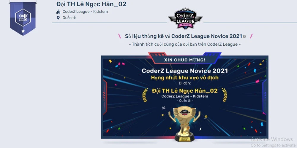 Đội Lê Ngọc Hân - 02 đứng thứ Nhất bảng đấu cấp tiểu học.