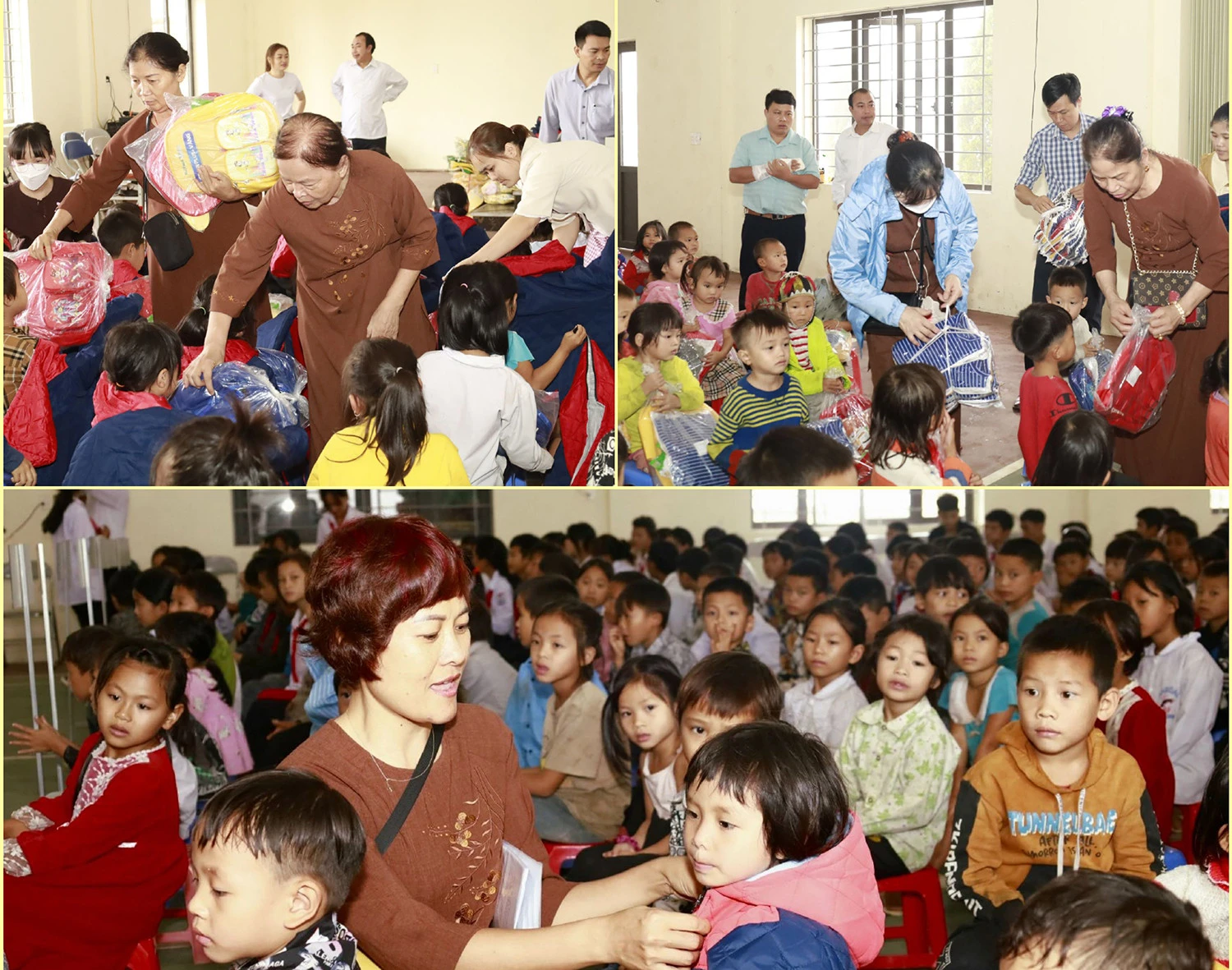 Các phần quà được chuyển đến các em học sinh.