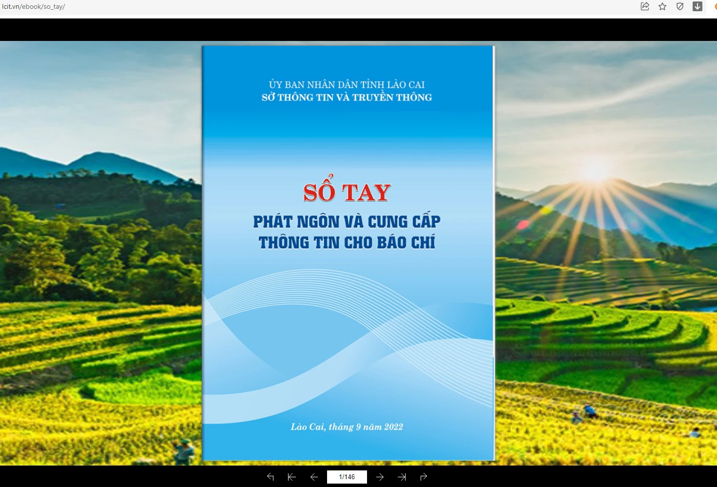 Giao diện cuốn sách điện tử “Sổ tay phát ngôn và cung cấp thông tin cho báo chí” trên mạng internet.