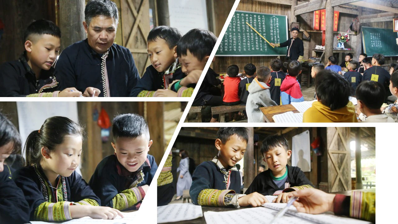 Thầy Tẩn Vần Siệu luôn tận tình chỉ bảo cho học sinh những câu nôm Dao cổ.