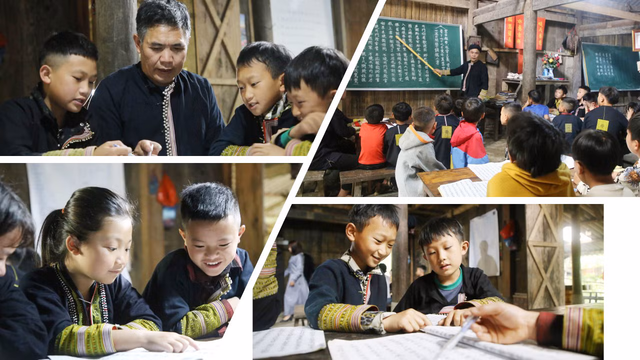 Thầy Tẩn Vần Siệu luôn tận tình chỉ bảo cho học sinh những câu nôm Dao cổ.