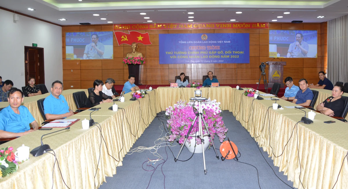 Quang cảnh hội nghị tại điểm cầu tỉnh Lào Cai.