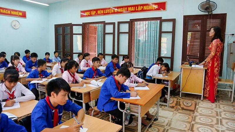 Giờ học của học sinh Trường dân tộc nội trú huyện Ba Vì, Hà Nội. (Ảnh: Duy Linh) 