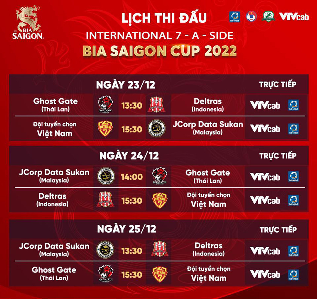 Lịch thi đấu Giải bóng đá 7 người quốc tế tranh Cup bia Sài Gòn năm 2022. Lịch thi đấu Giải bóng đá 7 người quốc tế tranh Cup bia Sài Gòn năm 2022.