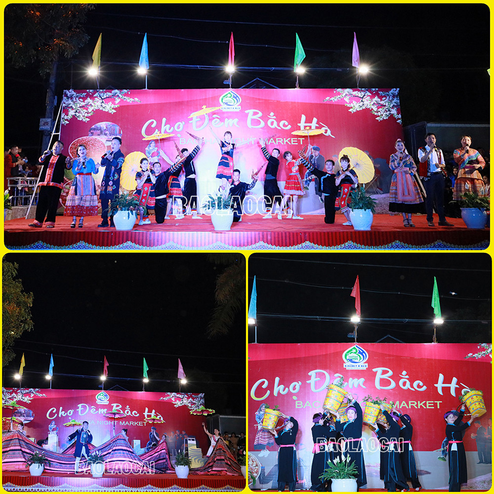 Chương trình nghệ thuật đặc sắc do đội văn nghệ dân gian các dân tộc huyện Bắc Hà biểu diễn.