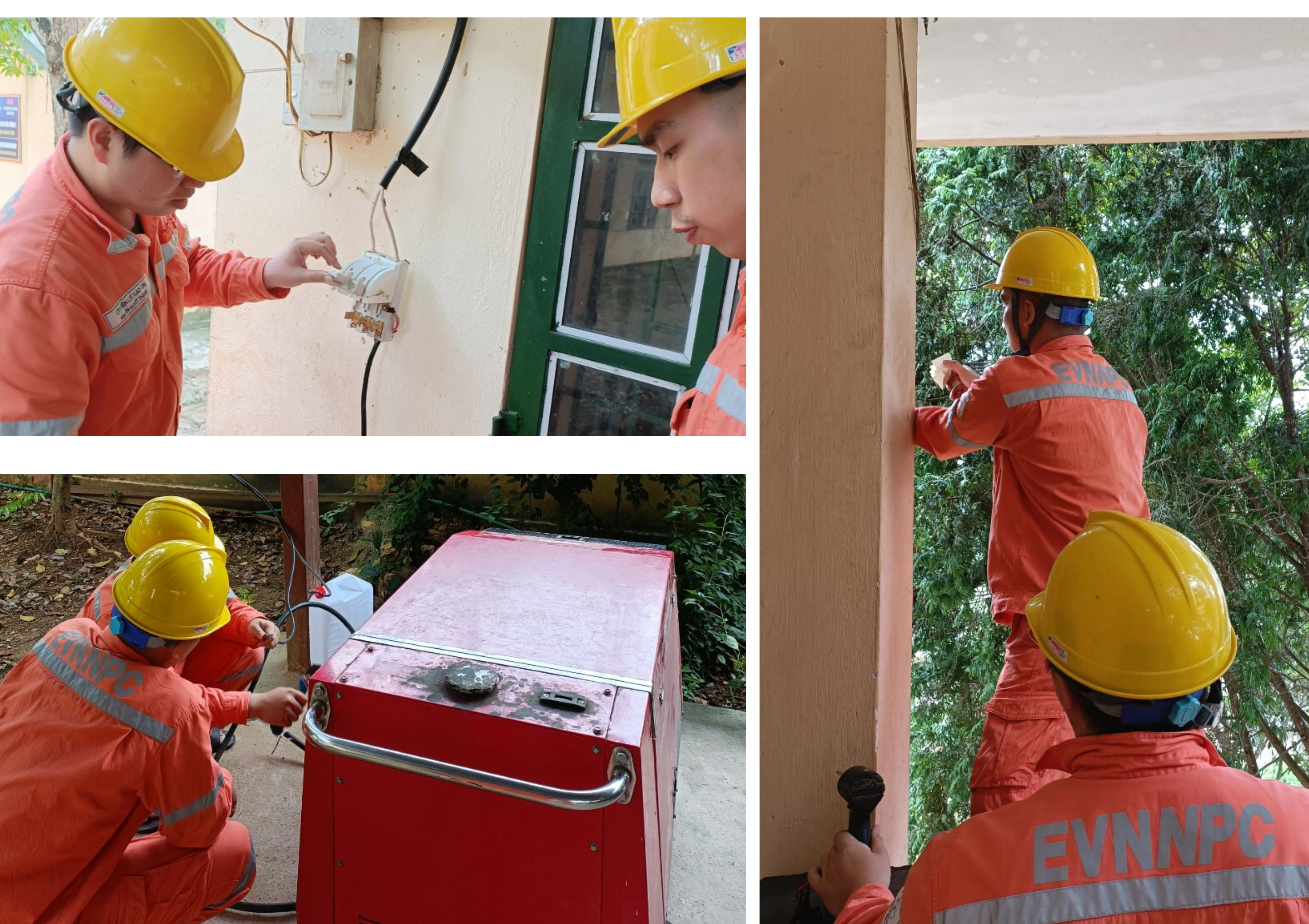 Công nhân Điện lực Văn Bàn lắp máy phát điện dự phòng và kiểm tra hệ thống điện tại điểm thi số 1 đặt tại Trường THPT số 1 Văn Bàn.