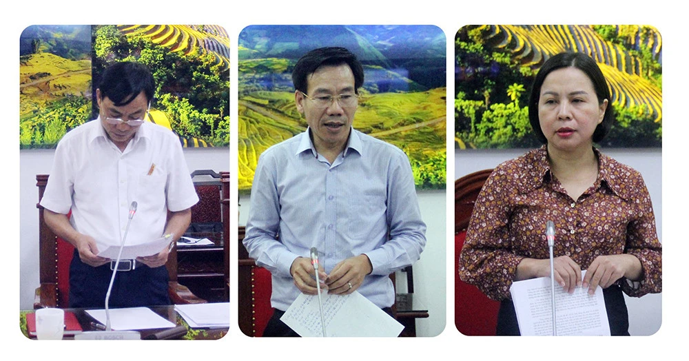 Lãnh đạo Ủy ban Kiểm tra Tỉnh uỷ, Ban Tuyên giáo Tỉnh uỷ, Ban Dân vận Tỉnh uỷ nêu ý kiến tại hội nghị.