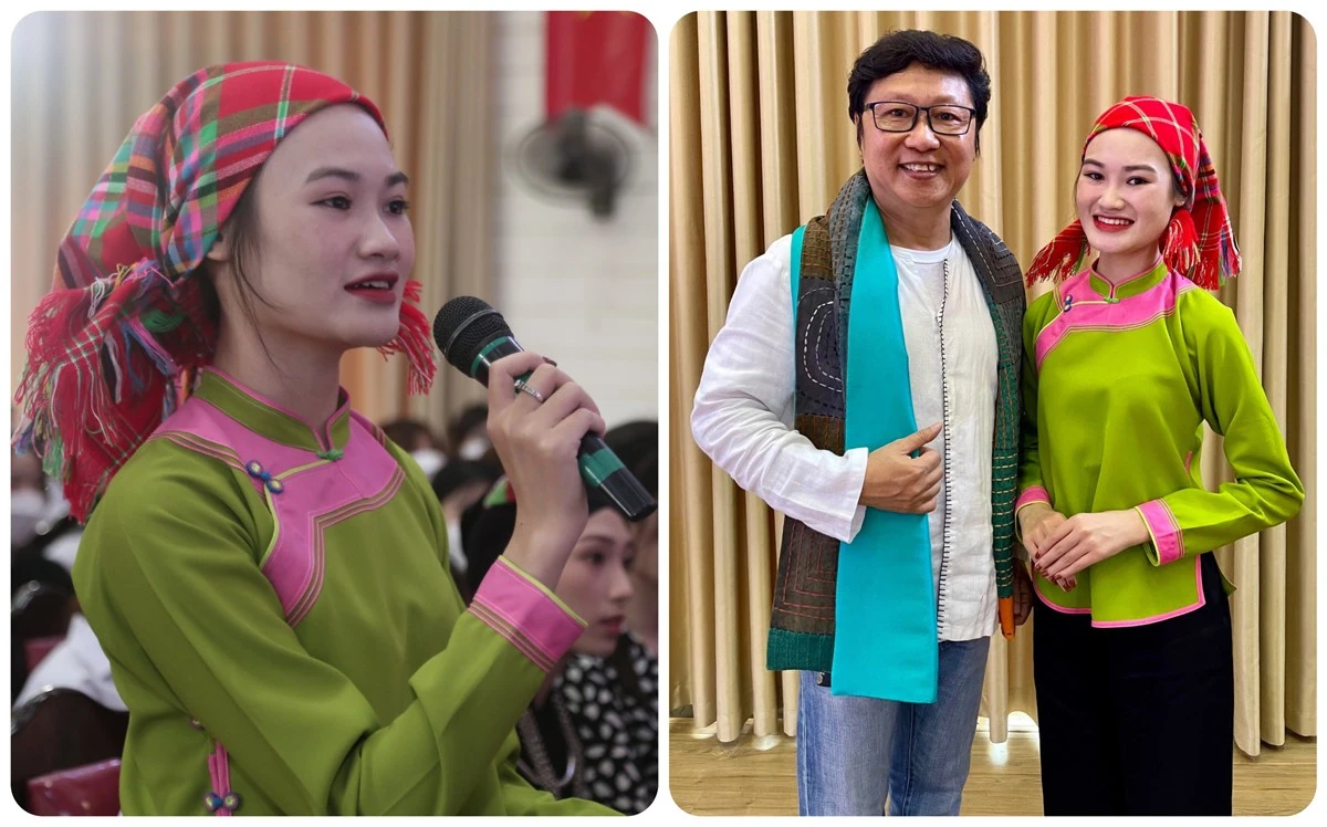 Cô gái dân tộc Giáy Nông Thị Huyền có nét đẹp mảnh mai.