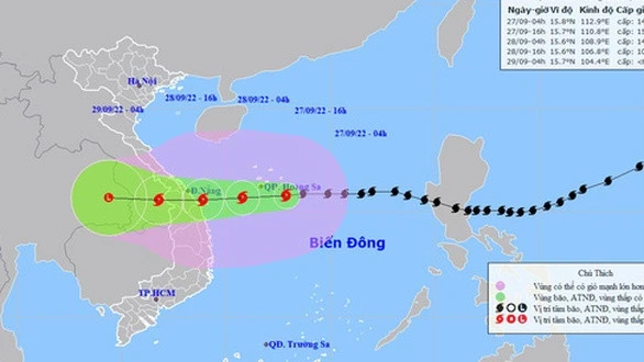 Vị trí và hướng di chuyển bão số 4 - Noru.