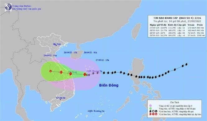 Bão số 4 cách khu vực Đà Nẵng-Quảng Ngãi khoảng 270km về phía Đông.
