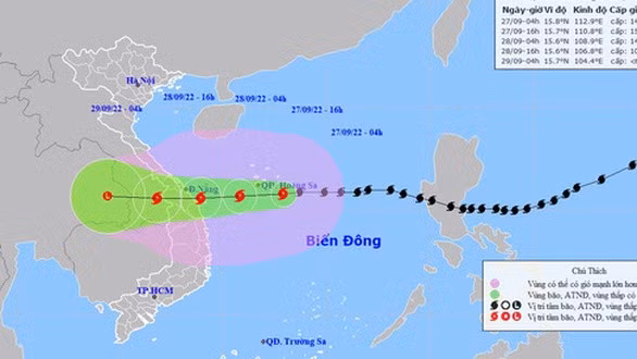 Vị trí và hướng di chuyển bão số 4 - Noru.
