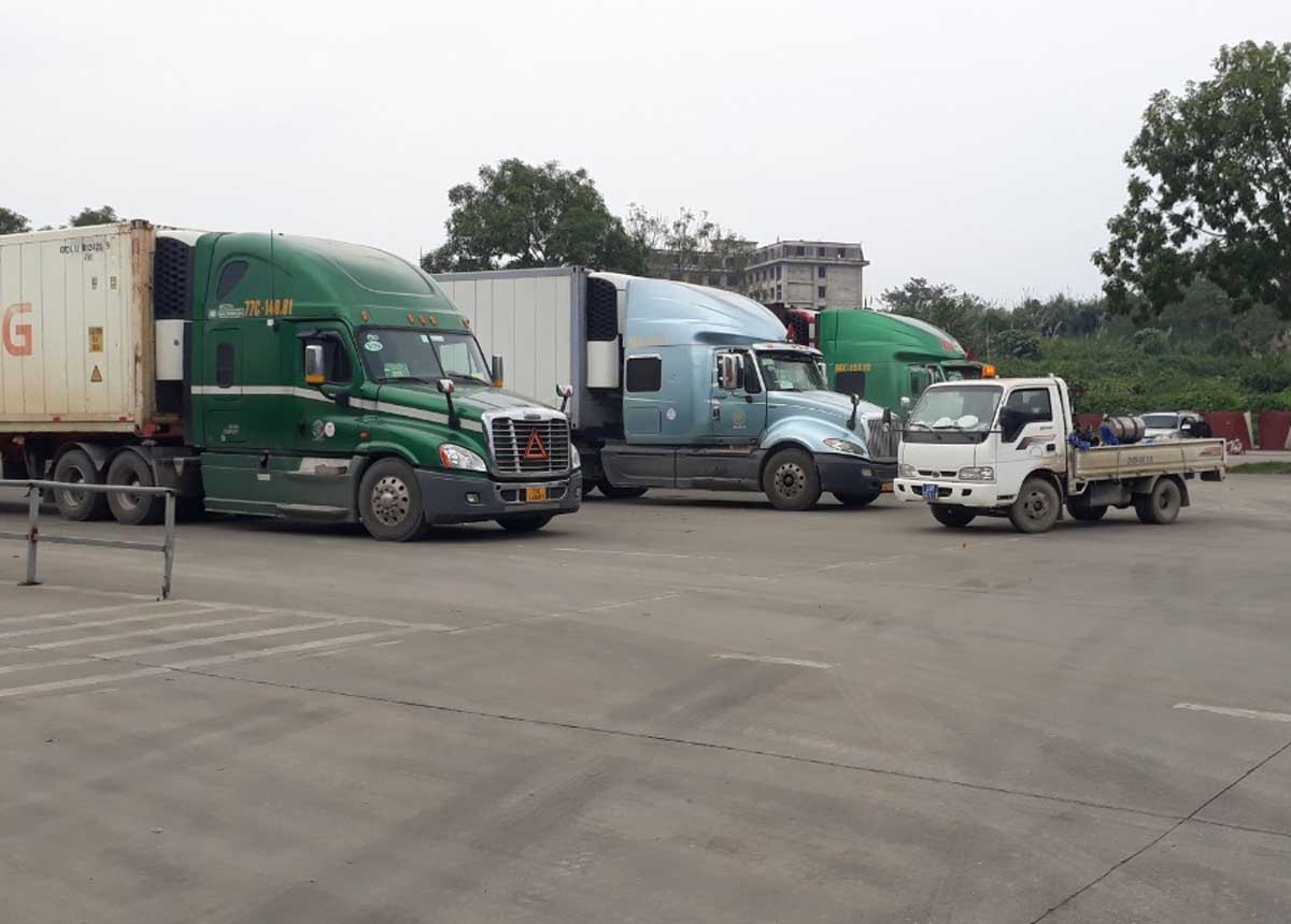 Phun khử khuẩn xe chở hoa quả.