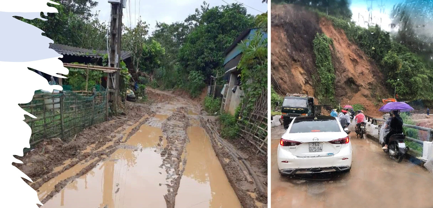 Nhiều tuyến đường bị mưa lũ làm hư hỏng gây khó khăn cho việc đi lại của người dân. Nhiều tuyến đường bị mưa lũ làm hư hỏng gây khó khăn cho việc đi lại của người dân.