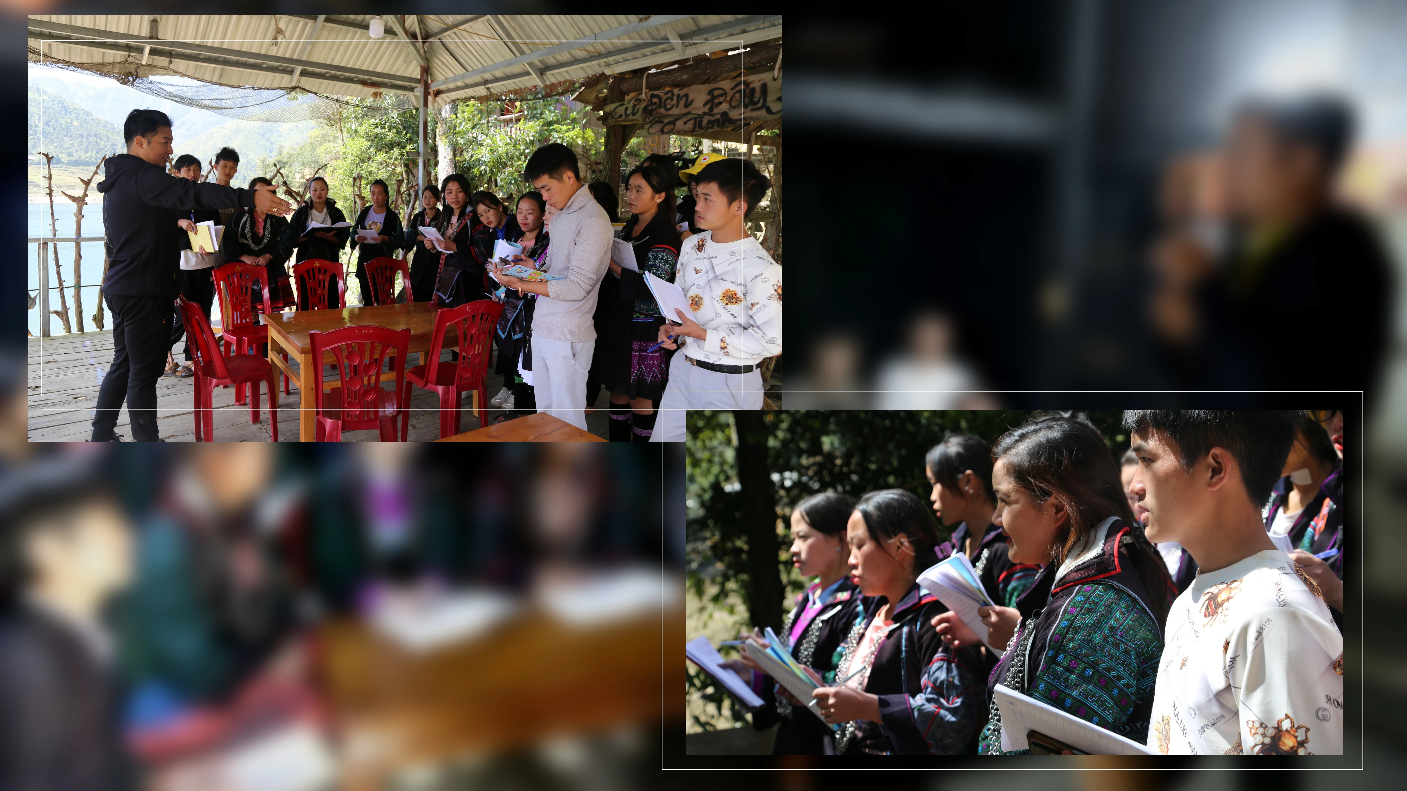 Thầy giáo Sashi Imchen cùng các "học viên" thực hành ngoài lớp học.