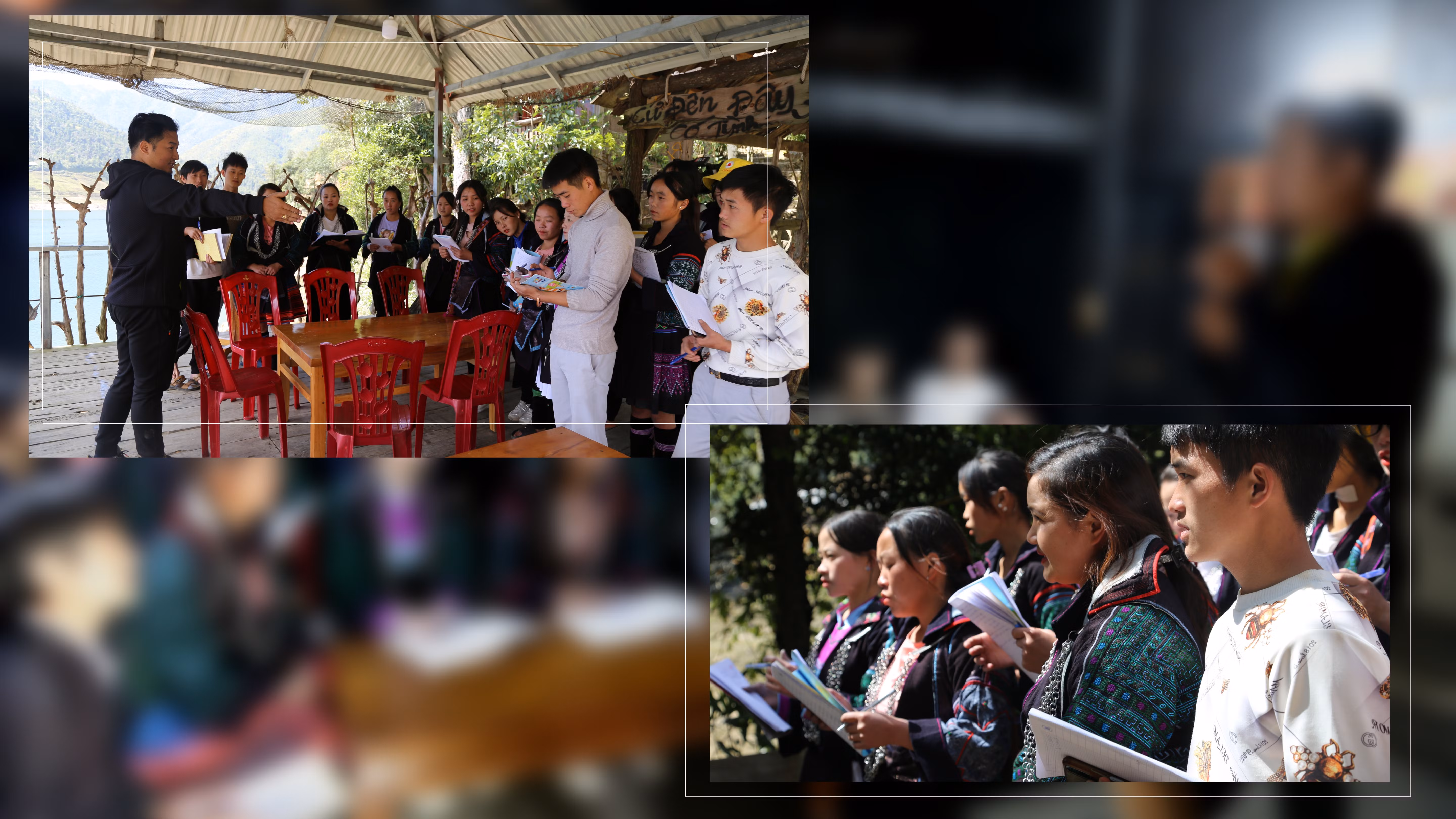 Thầy giáo Sashi Imchen cùng các "học viên" thực hành ngoài lớp học.