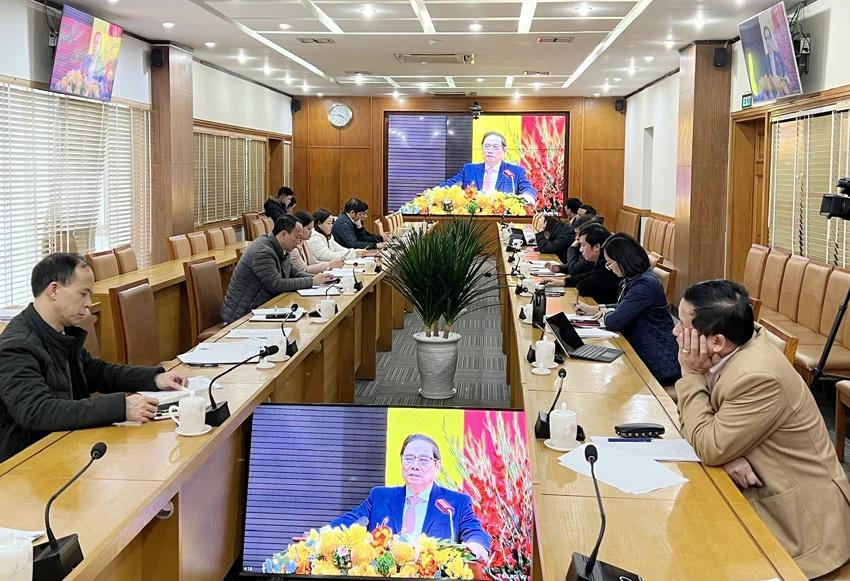 Các đại biểu tại điểm cầu tỉnh Lào Cai.