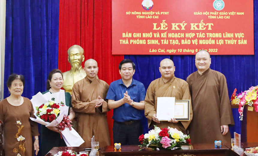 Trao Giấy khen của Tổng cục trưởng Tổng cục Thủy sản cho Giáo hội Phật giáo Việt Nam tỉnh Lào Cai. Trao Giấy khen của Tổng cục trưởng Tổng cục Thủy sản cho Giáo hội Phật giáo Việt Nam tỉnh Lào Cai.