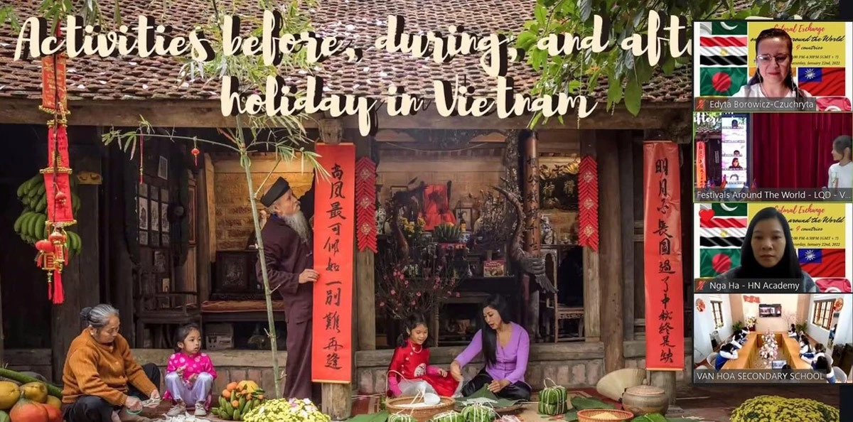 Hoạt động giao lưu, tìm hiểu lễ hội, tết của Trường THCS Lê Quý Đôn (thành phố Lào Cai) với một số trường ở nước ngoài.