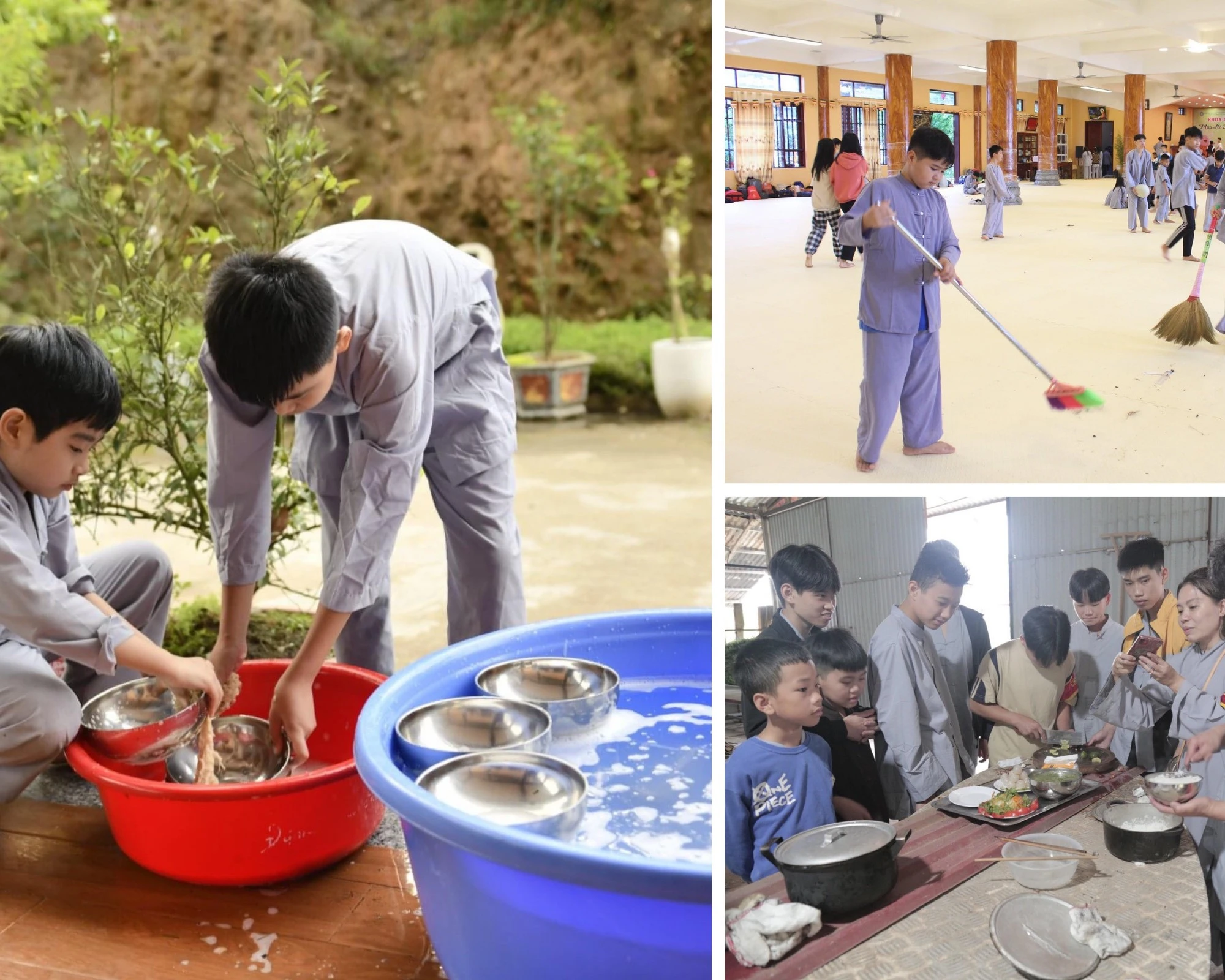 Tham gia khóa tu, các em biết tự lập, yêu lao động và sống có ích hơn.