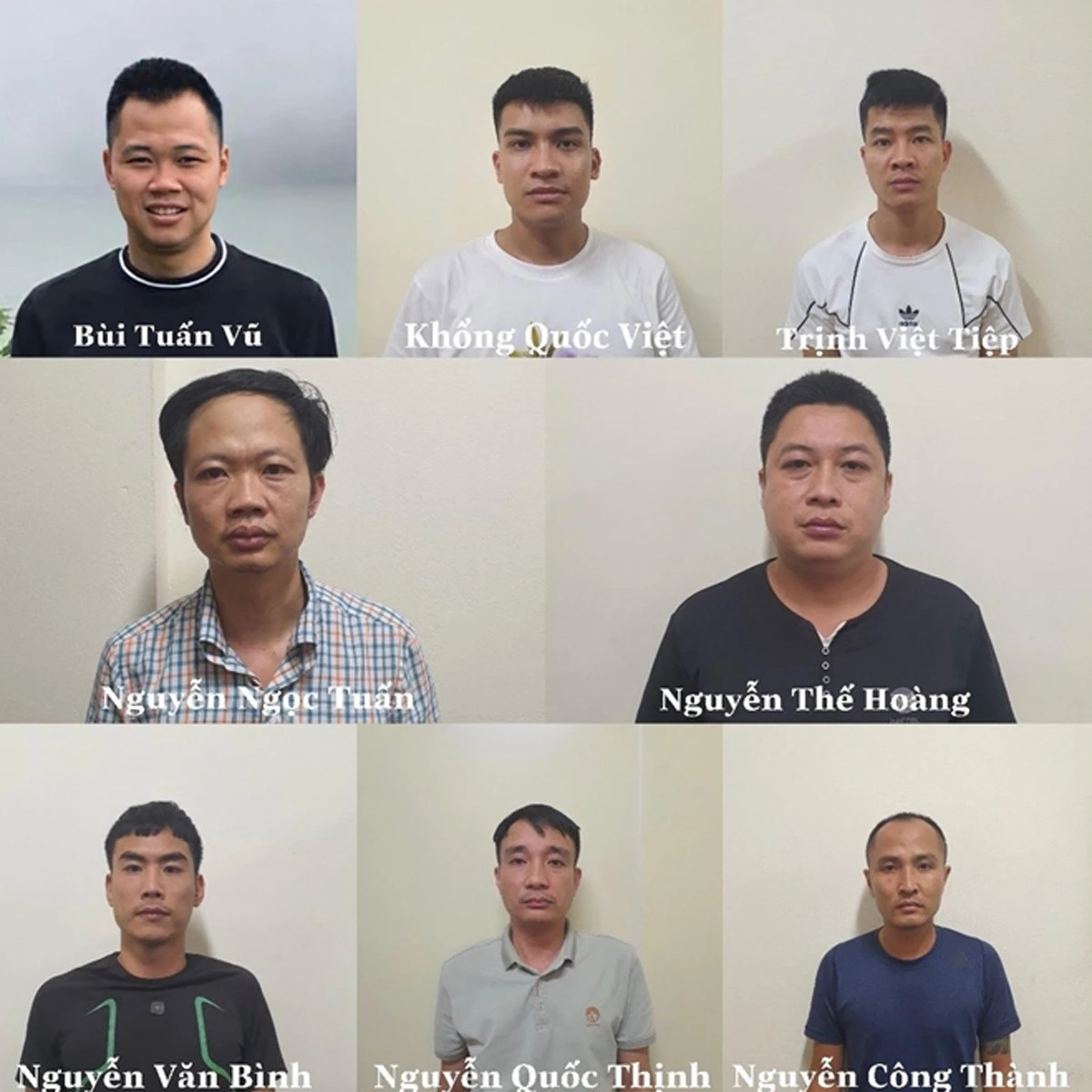 Các đối tượng trong đường dây cờ bạc trên mạng do Trịnh Việt Tiệp cầm đầu.