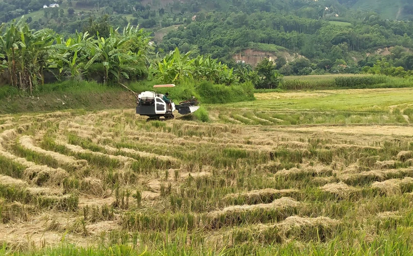 Nông dân xã Bảo Nhai đưa máy vào phục vụ sản xuất.