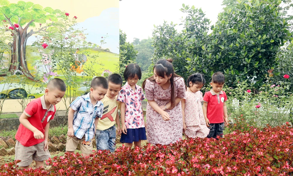 Giờ học của trẻ mầm non 4 tuổi Trường Mầm non Ban Mai, xã Thống Nhất.