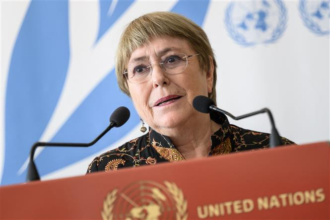 Bà Michelle Bachelet phát biểu tại Geneva, Thụy Sĩ, ngày 13/6/2022. Bà Michelle Bachelet phát biểu tại Geneva, Thụy Sĩ, ngày 13/6/2022.