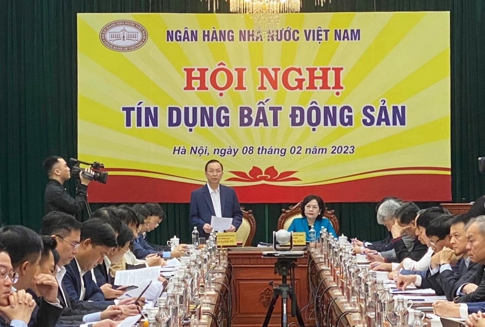 Phó Thống đốc Ngân hàng Nhà nước Đào Minh Tú phát biểu tại hội nghị về công tác tín dụng đối với lĩnh vực bất động sản diễn ra tại Hà Nội sáng 8/2.